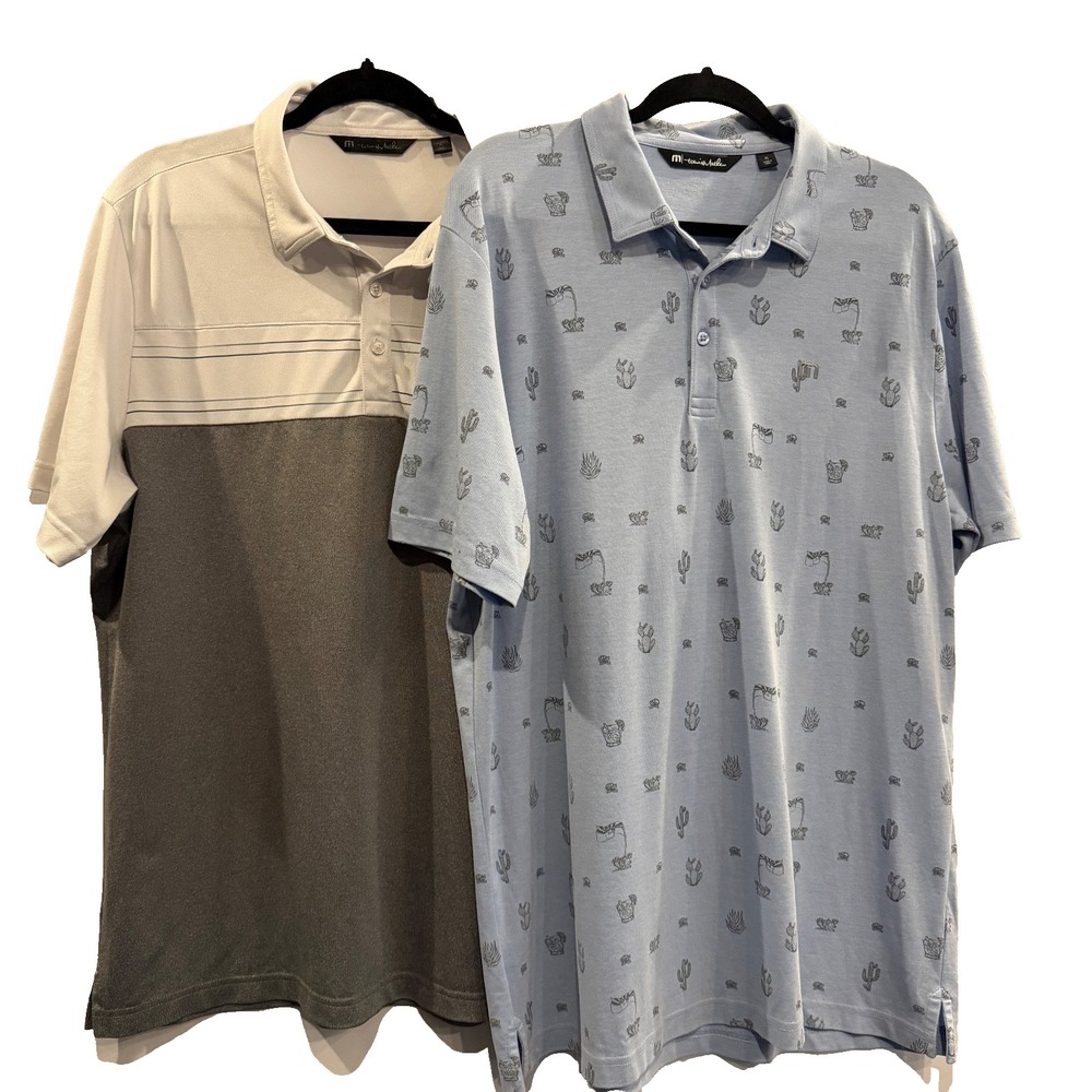 Travis Mathew LOT of Two Polo Shirts XL Gray White Colorblock, Blue Cactus Print - Picture 3 of 12